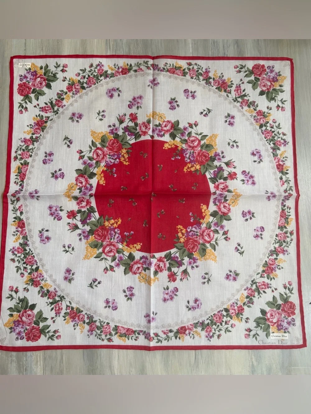 Christian Dior floral square cotton scarf bandana bag accessory handkerchief